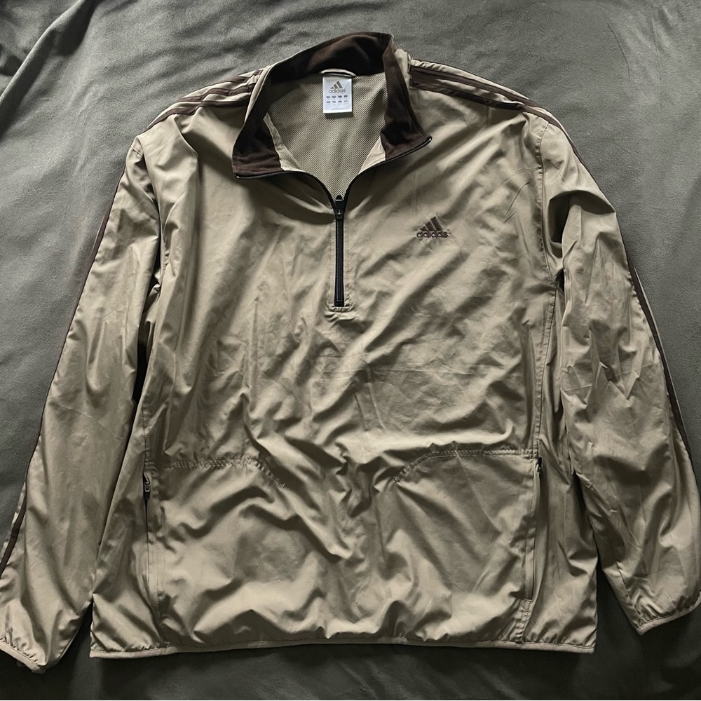Adidas Mens pullover windbreaker sz - 2XL Beige color with brown accents